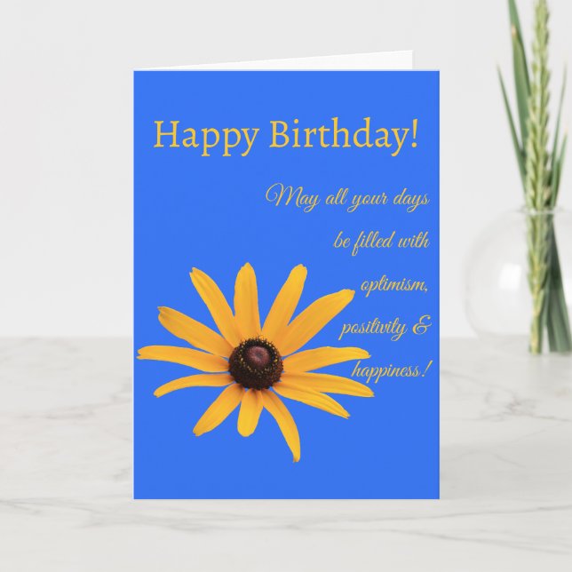 Bright Yellow Flower on Royal Blue Folded Birthday Card (Front)