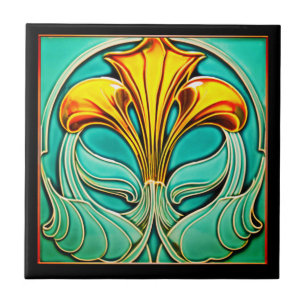 Bright Yellow Flowers Art Deco Ceramic Tile