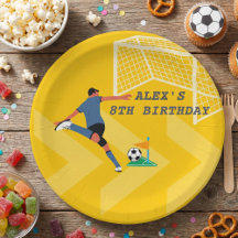 Bright Yellow Fun Soccer Player Goal Birthday
