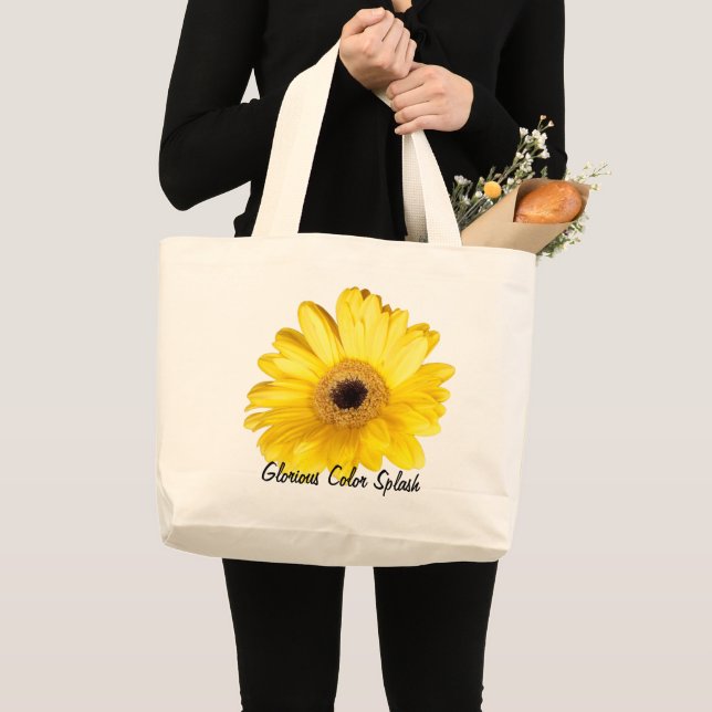 Bright Yellow Gerber Daisy Close-Up Photograph Large Tote Bag (Front (Product))