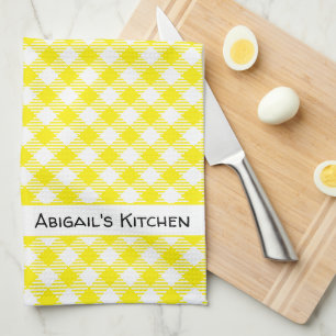 Bright Yellow Gingham Buffalo Check  Tea Towel
