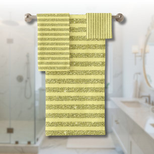 Bright Yellow Glitter Style Vertical Stripes Bath Towel Set
