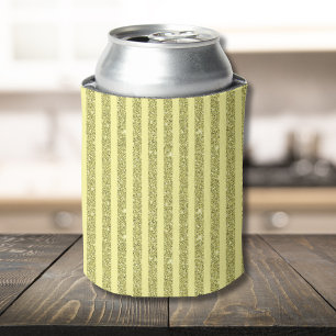 Bright Yellow Glitter Style Vertical Stripes Can Cooler