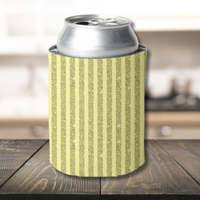 Bright Yellow Glitter Style Vertical Stripes Can Cooler (Creator Uploaded)