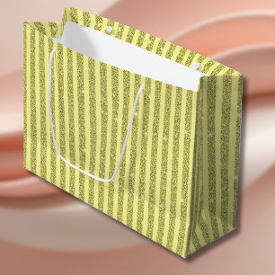 Bright Yellow Glitter Style Vertical Stripes Large Gift Bag