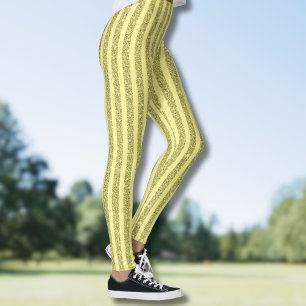 Bright Yellow Glitter Style Vertical Stripes Leggings