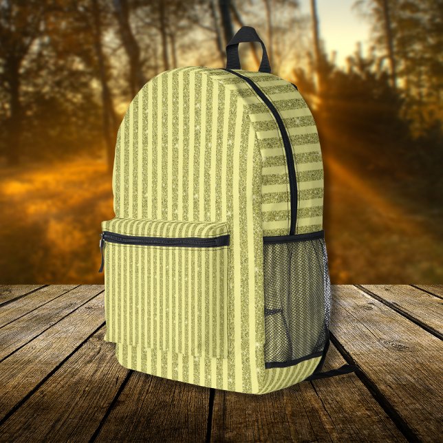 Bright Yellow Glitter Style Vertical Stripes Printed Backpack (Creator Uploaded)