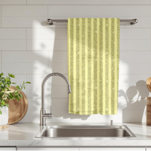 Bright Yellow Glitter Style Vertical Stripes Tea Towel