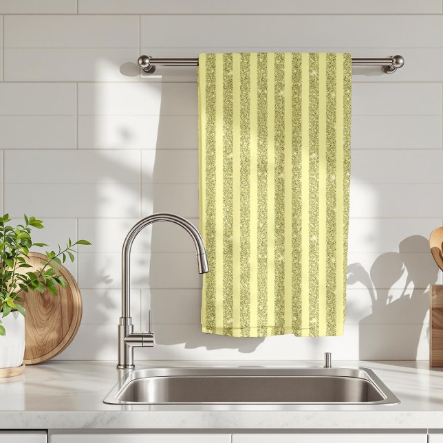 Bright Yellow Glitter Style Vertical Stripes Tea Towel (Creator Uploaded)