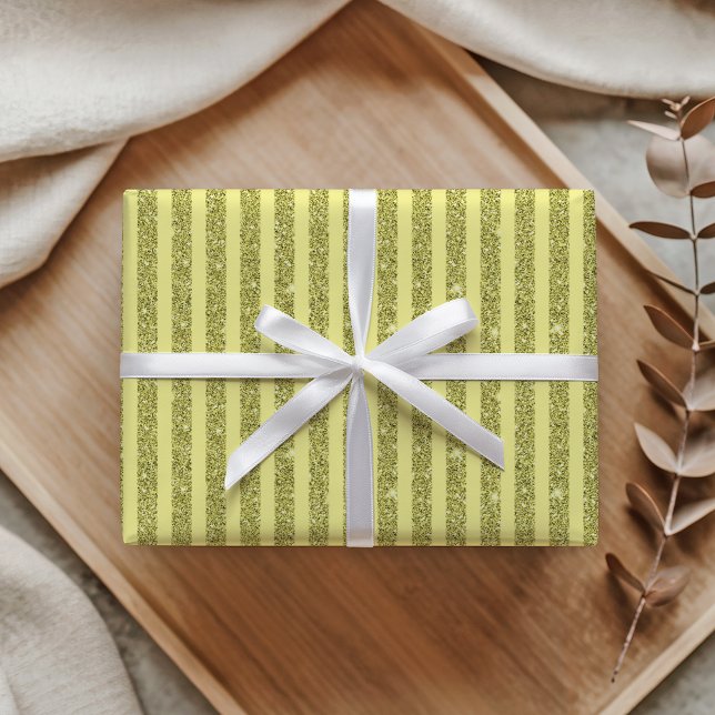 Bright Yellow Glitter Style Vertical Stripes Wrapping Paper (Creator Uploaded)