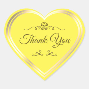 Bright Yellow Gold Shimmer Frame Cute Thank You Heart Sticker