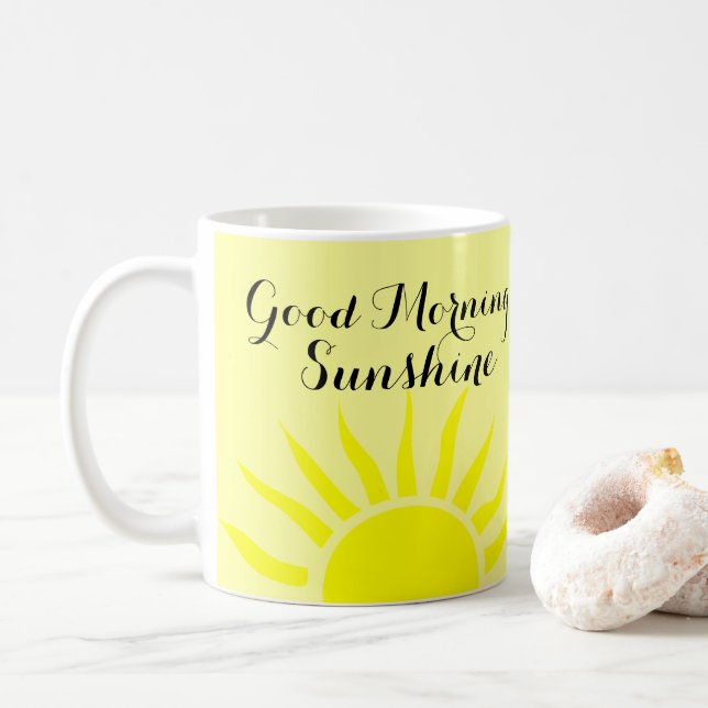 Bright Yellow "Good Morning Sunshine" | Yellow Sun Coffee Mug (With Donut)