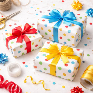Bright Yellow Green Blue and Red Polka Dots Wrapping Paper