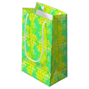 Bright yellow, green, blue and white mosaic small gift bag