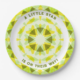 Bright Yellow Green Star Gender Reveal Baby Shower Paper Plate