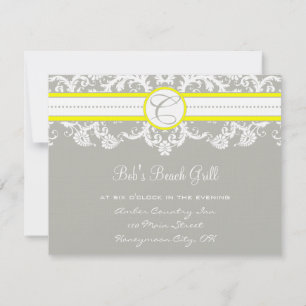 Bright Yellow & Grey Damask Reception Cards