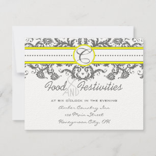 Bright Yellow & Grey Damask Reception Cards