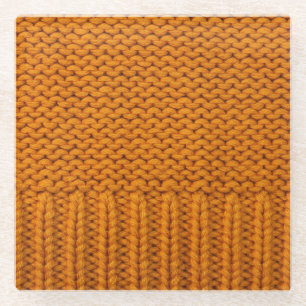 Bright yellow: handmade knitted texture. glass coaster