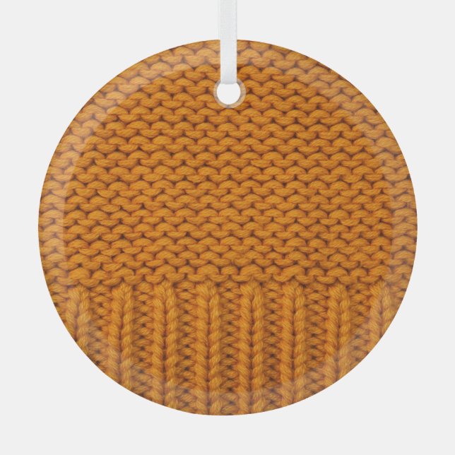 Bright yellow: handmade knitted texture. glass tree decoration (Front)