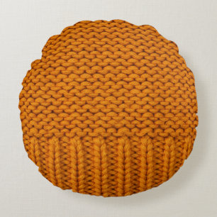Bright yellow: handmade knitted texture. round cushion