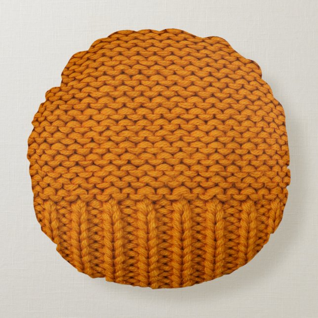 Bright yellow: handmade knitted texture. round cushion (Front)