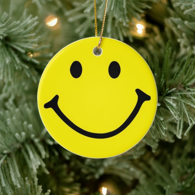 Bright Yellow Happy Smiling Face  Ceramic Ornament (Tree)
