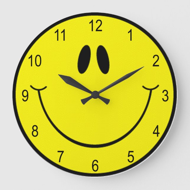 Bright Yellow Happy Smiling Face  Large Clock (Front)