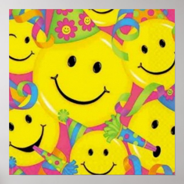Bright Yellow Happy Smiling Face  Poster (Front)