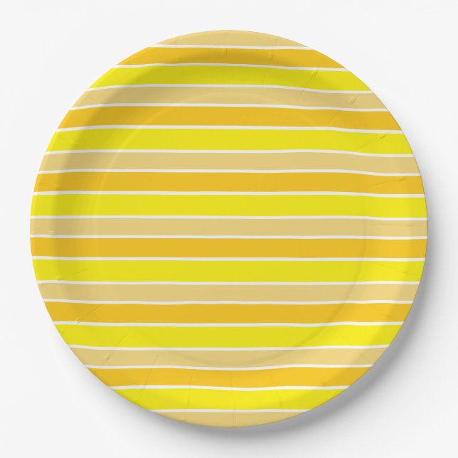 Bright Yellow Horizontal Striped Paper Plate (Front)