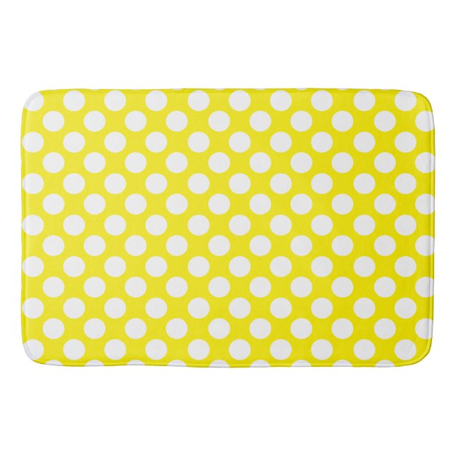 Bright Yellow: Large white Polka Dot Pattern Bath Mat (Front)