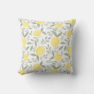 Bright Yellow Lemon and Leaves Pattern Cushion