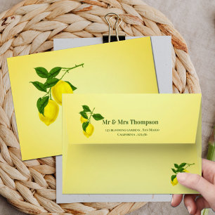 Bright Yellow Lemon Citrus Mediterranean Wedding Envelope