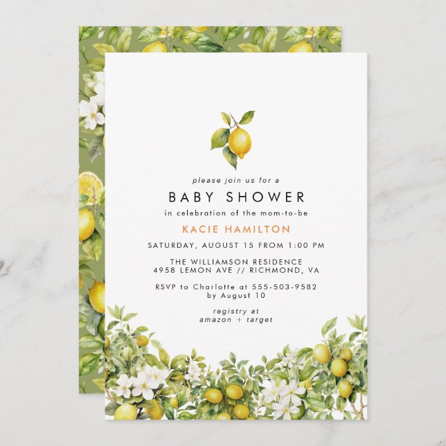 Bright Yellow Lemon Garden | Summer Baby Shower Invitation (Front/Back)