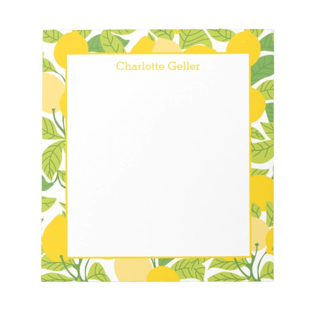 Bright Yellow Lemon Pattern Notepad (Front)