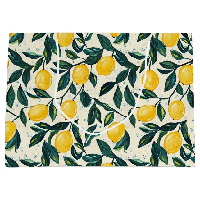 Bright Yellow Lemon Patterned Spiral Notebook Large Gift Bag (Front)