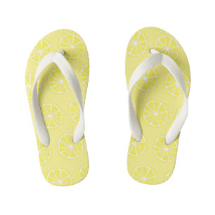 Bright Yellow Lemon Slice Pattern on Light Yellow Kid's Thongs