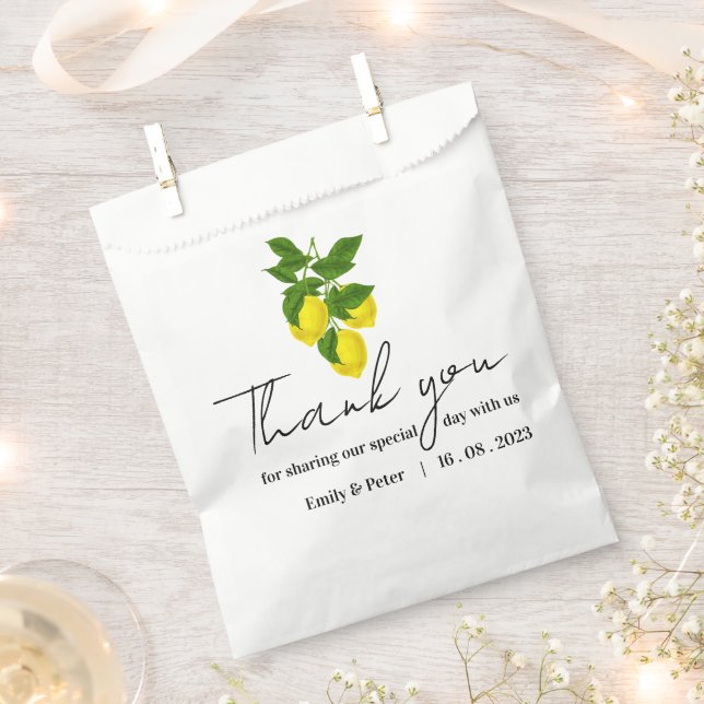 Bright Yellow Lemon Thank you Citrus Wedding Party Favour Bag (Clipped)