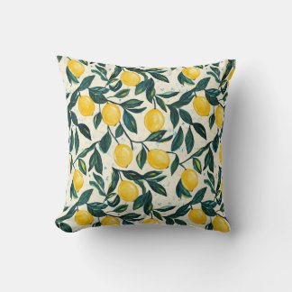 Bright Yellow Lemon Tree Branches Two-Tone Cushion