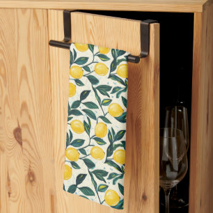 Bright Yellow Lemon Tree Branches Two-Tone Tea Towel