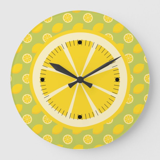 Bright Yellow Lemons and Slices Large Clock (Front)