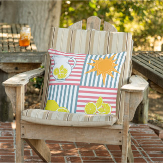 Bright yellow lemons, orange sun, summer pitchers cushion