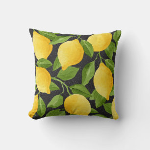 Bright Yellow Lemons Watercolor Seamless Cushion