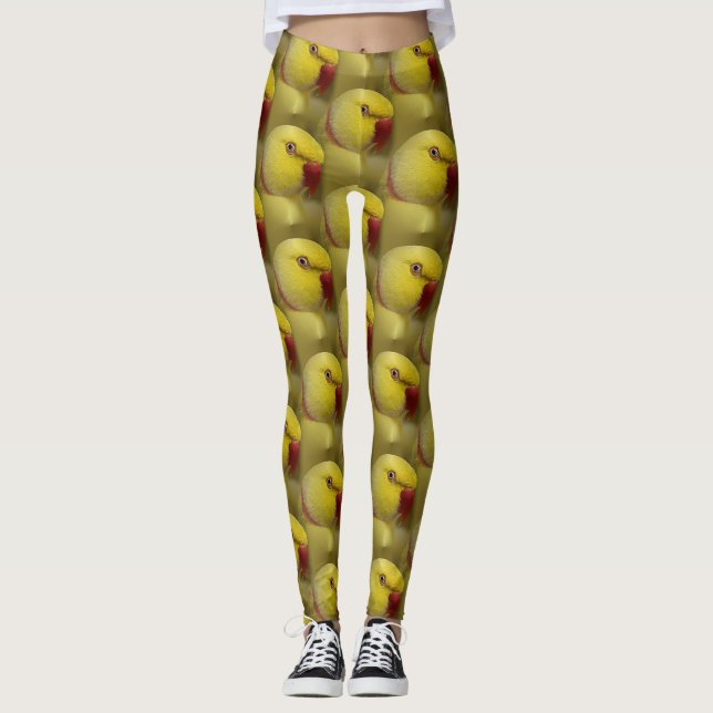 Bright Yellow Lutino Indian Ringneck Parrot Leggings (Front)