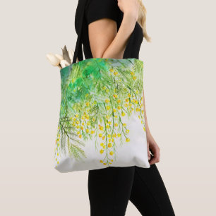 Bright Yellow Mimosa Watercolor Flower Painting Tote Bag