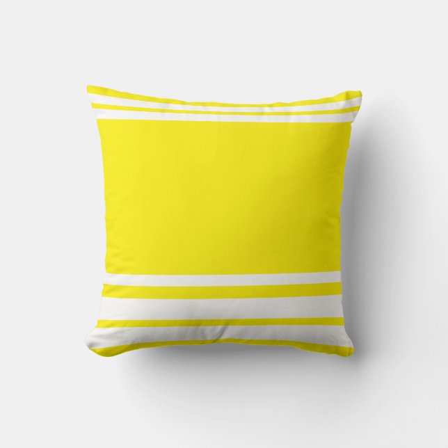 Bright Yellow : Modern Lines in White Cushion (Front)