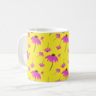 Bright Yellow Mug with Pink Flowers