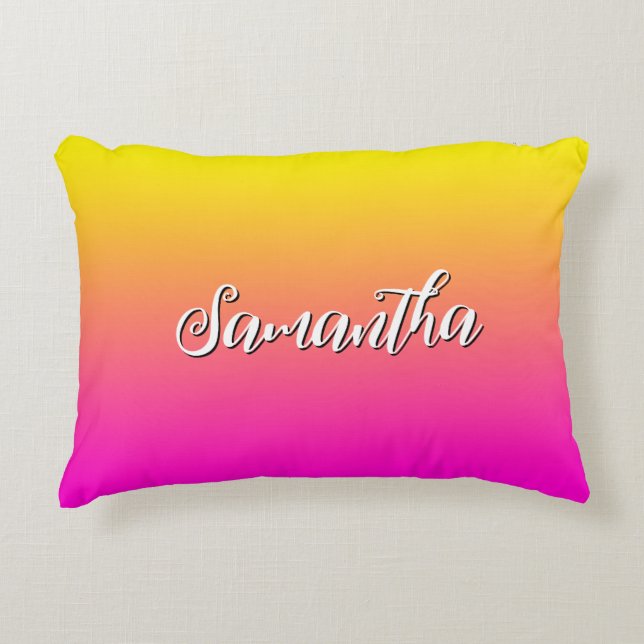Bright Yellow Neon Pink Gradient Decorative Cushion (Front)