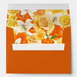 Bright Yellow & Orange Floral Wedding Envelope