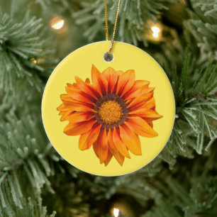 Bright Yellow Orange Gradient Flower Cutout Ceramic Ornament
