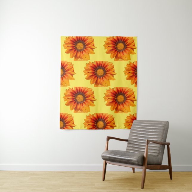 Bright Yellow Orange Gradient Flower Cutout Tapestry (In Situ)